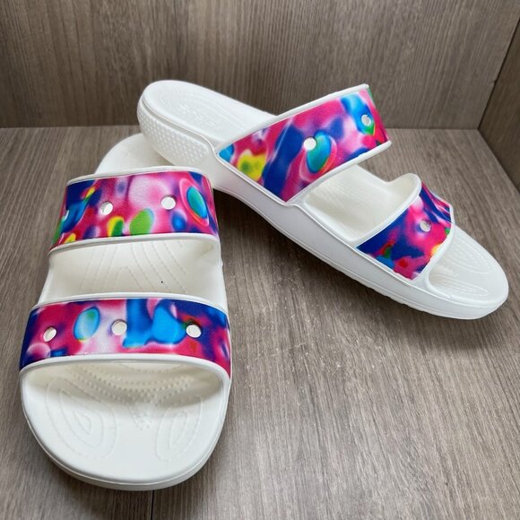 Crocs Classic Solarized Sandals Womens 12 Slip On Slide Colorful Two Strap White - Picture 6 of 9